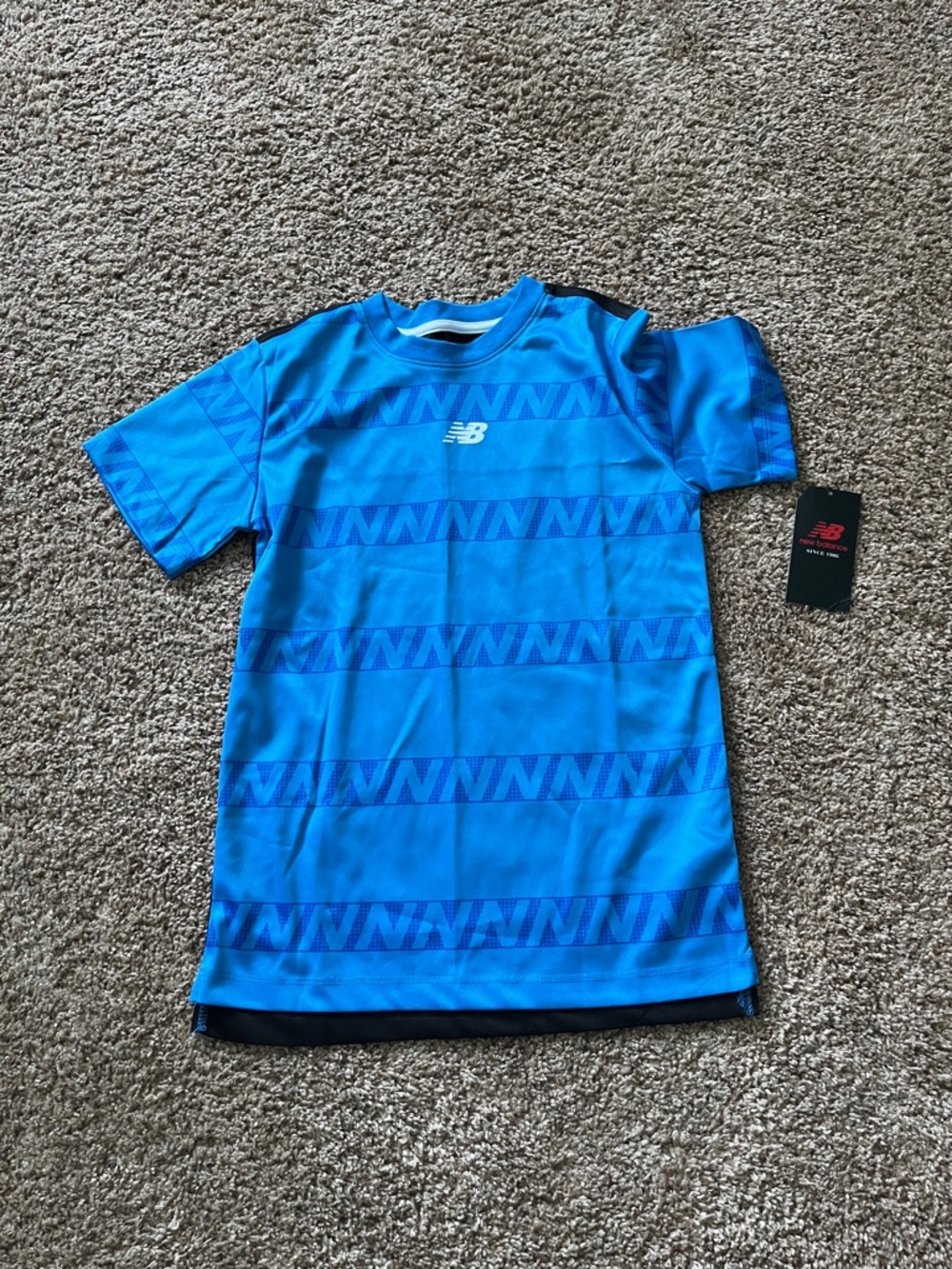 New Balance Bright Blue Performance Tee with Tonal Stripes